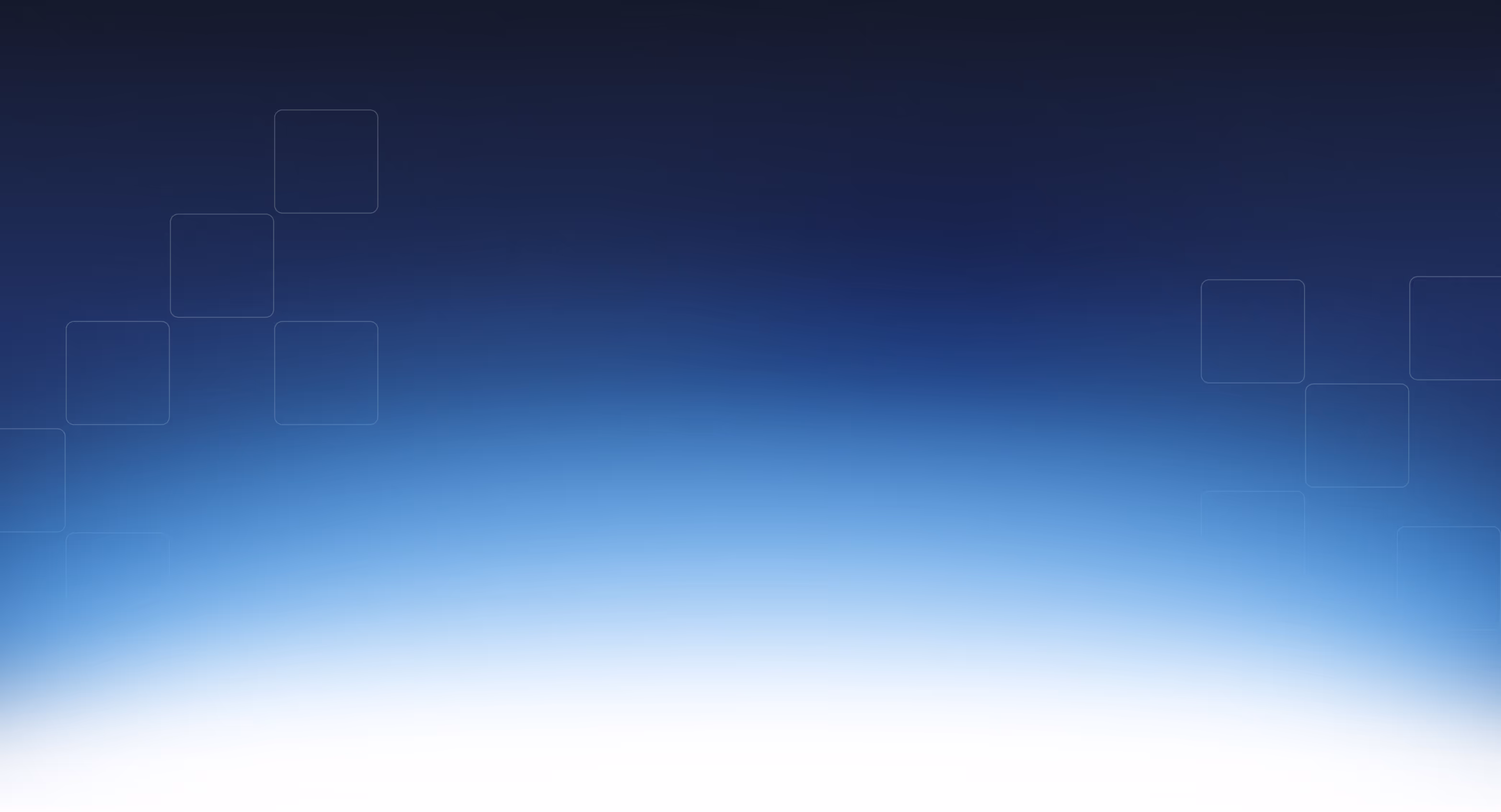 Blue gradient background with faint transparent squares in upper corners.
