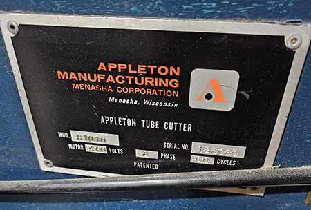 Used Appleton model 81010 120" x 3" core cutter | Margot Machinery