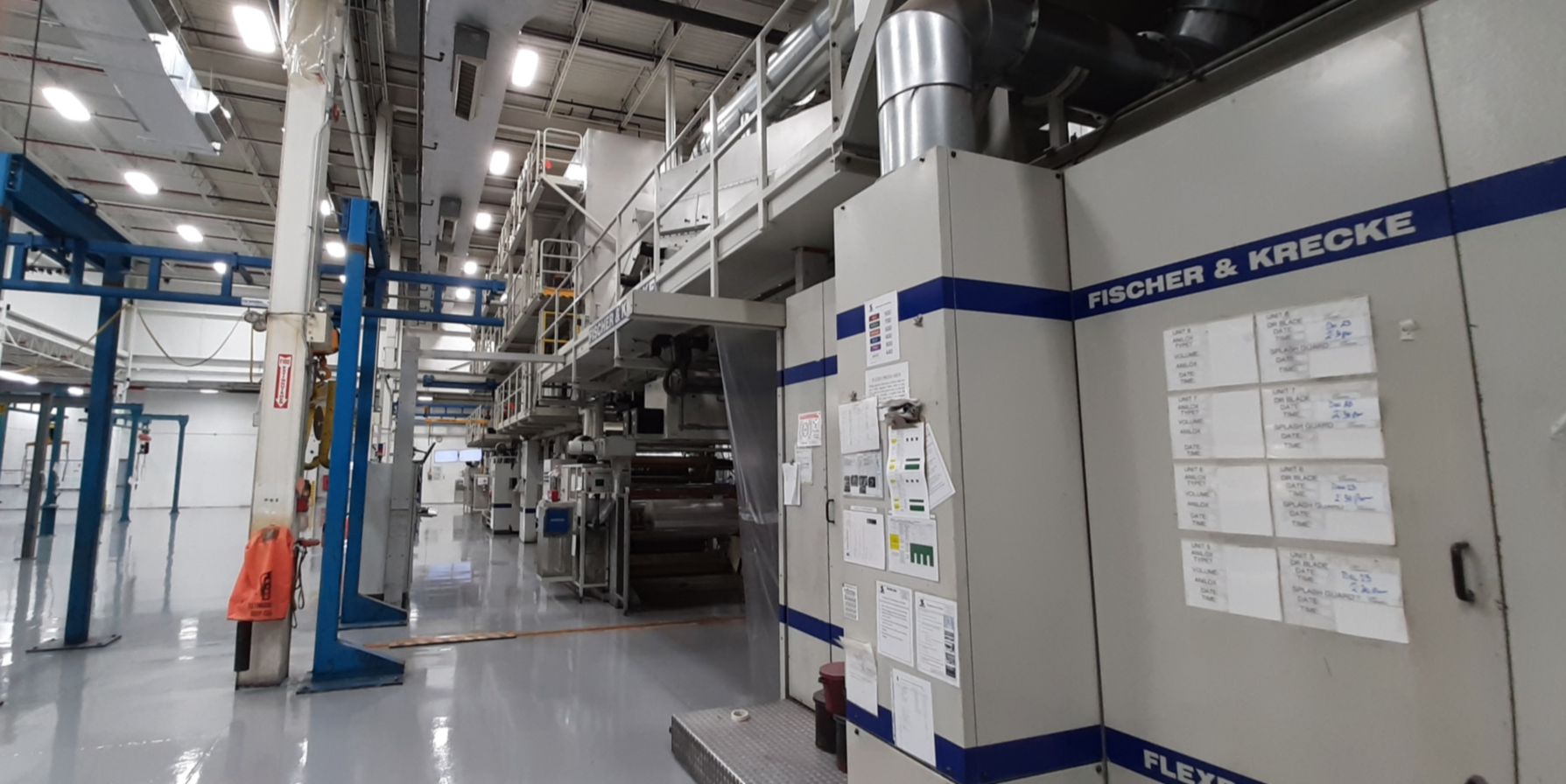 Used F&K Gearless CI Flexographic Press Flexpress 16S+ Downstream MRT Drybond Lamination and Rotogravure Sections | Margot Machinery