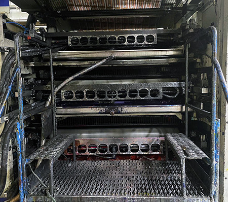 Used F&K Gearless CI Flexographic Press Flexpress 16S+ Downstream MRT Drybond Lamination and Rotogravure Sections | Margot Machinery