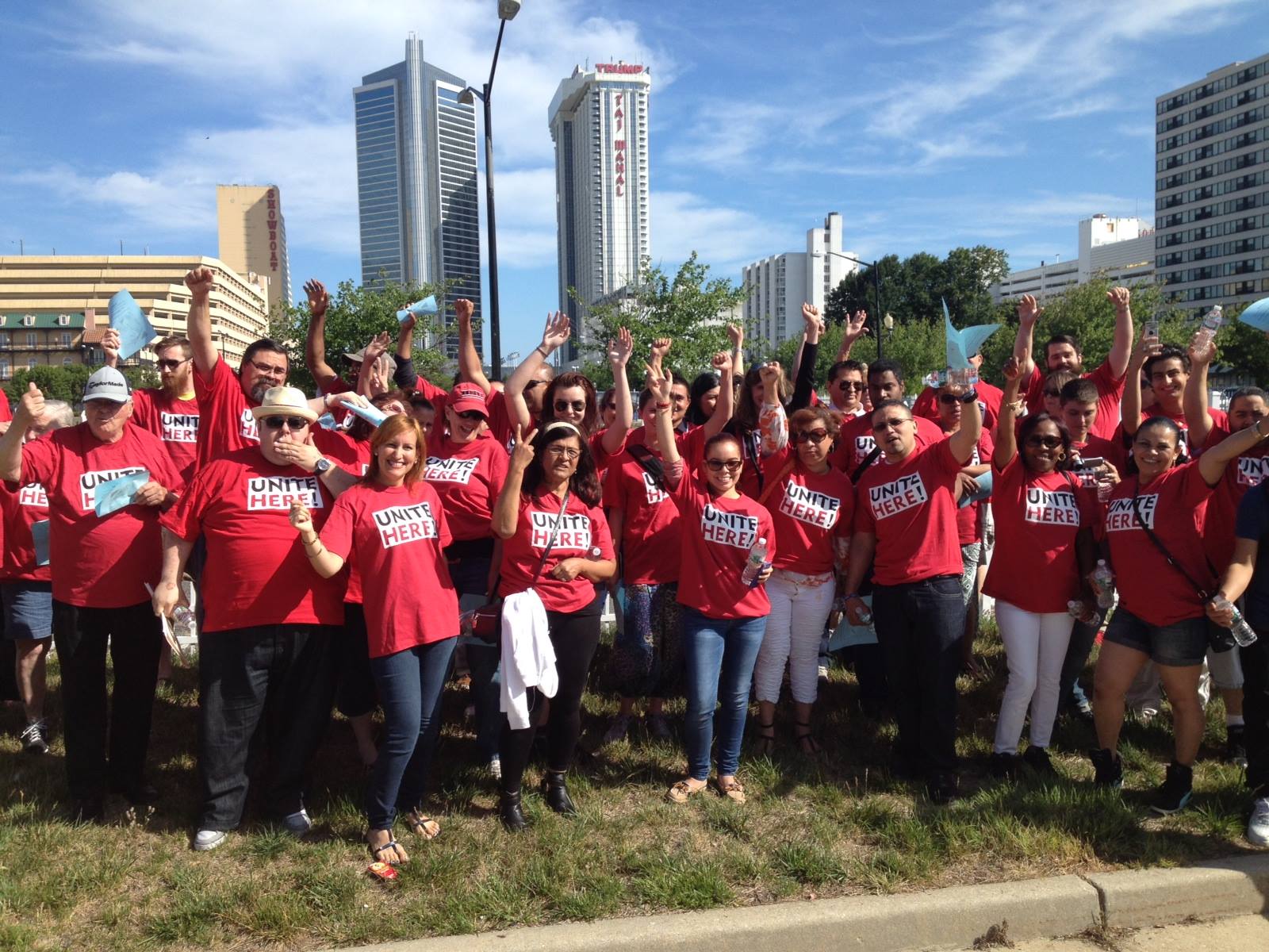 NEJB members raising their fists at a rally in Atlantic City