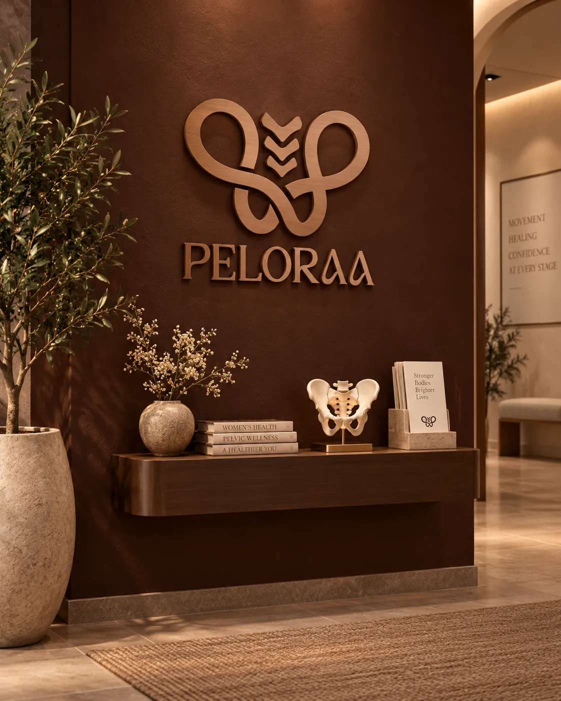 PELORAA logo illuminated on the clinic wall