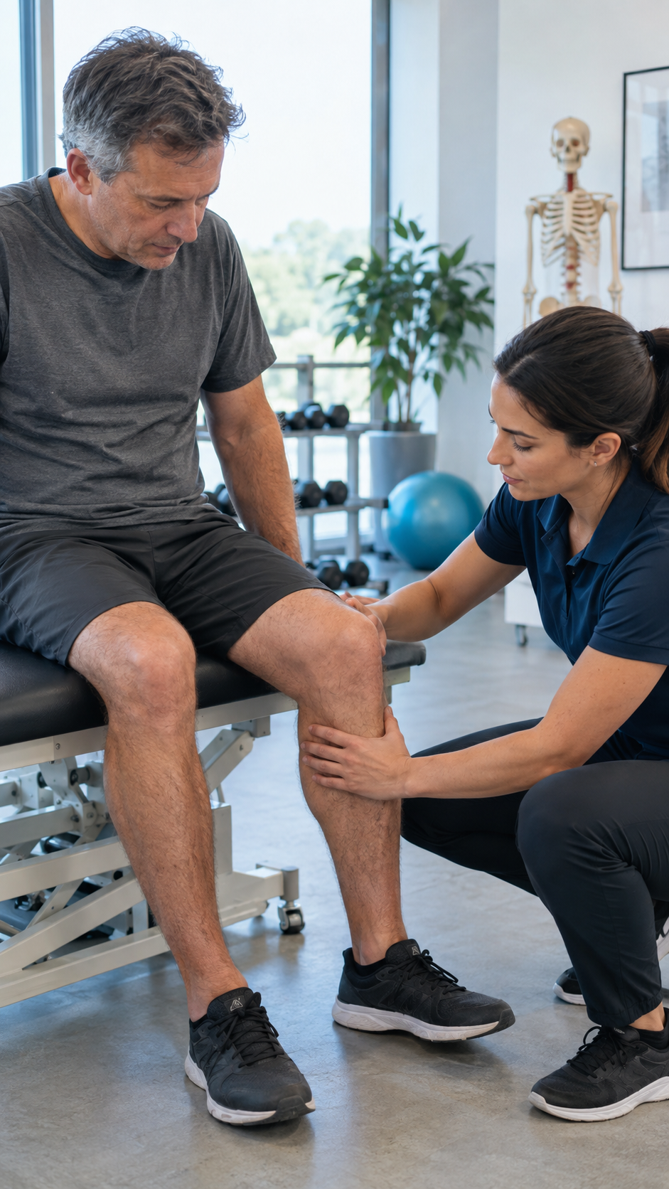Therapist guiding a resistance-band exercise