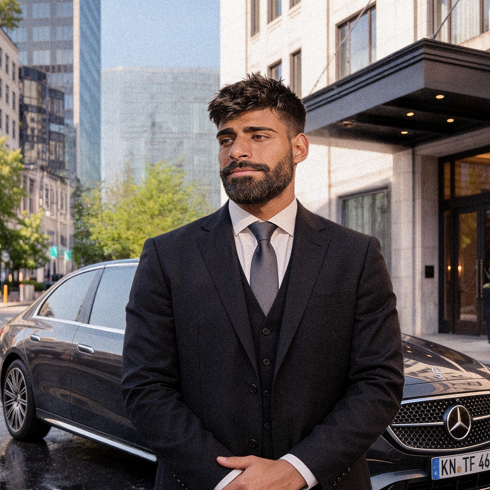 Khan Chauffeur Bodensee - Danial Khan Konstanz steht am Auto 
