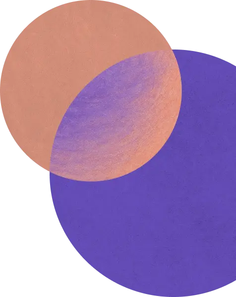 Two textured circles overlapping: one orange and one purple.