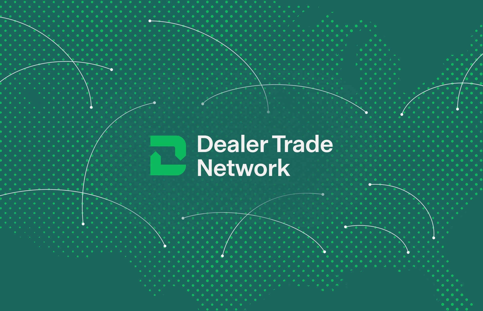 Green logo with connecting lines and text 'Dealer Trade Network' on a dark green dotted background.