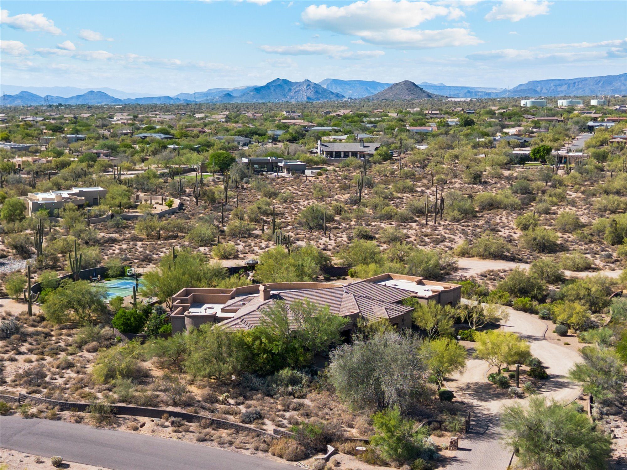North Scottsdale aerial view showing desert landscape, mountains, and community