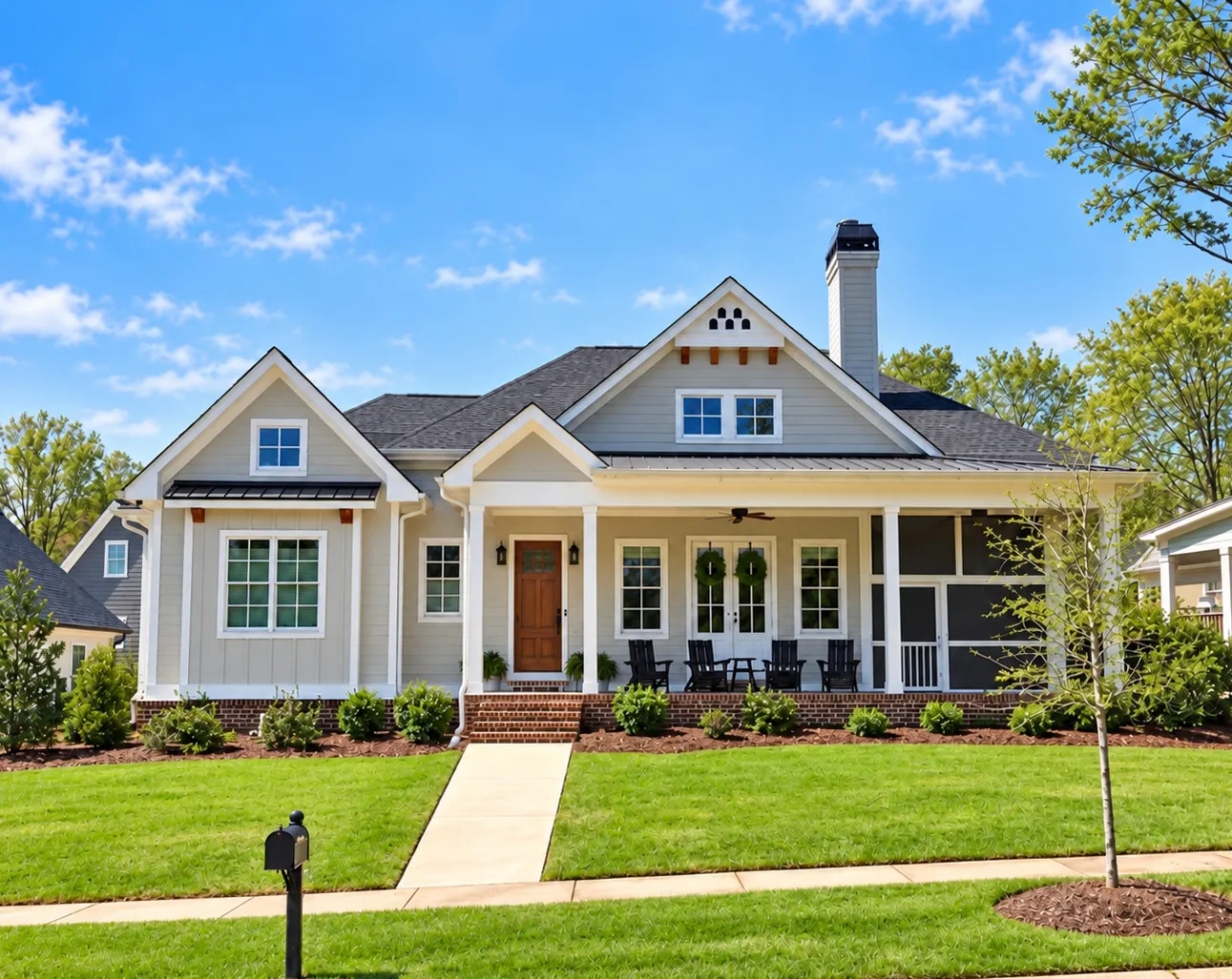 Cottage-style new construction home in Veranda Park, Madison, GA, with a covered front porch