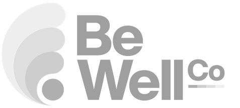 Logo with stylized shapes resembling sound waves next to the text 'Be Well Co'.
