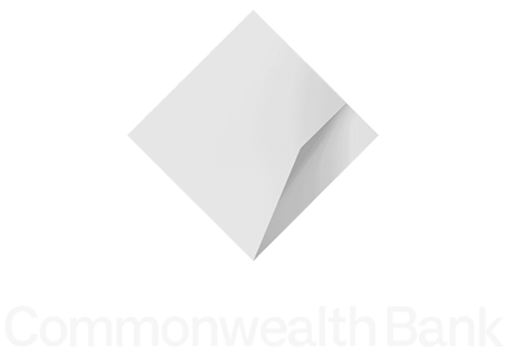 Commonwealth Bank logo with a diamond shape and folded corner.