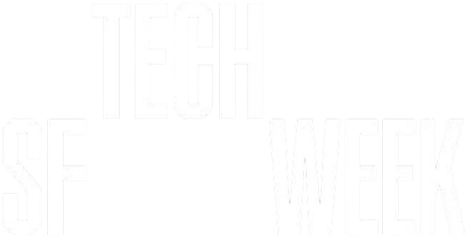 White text reading 'SF TECH WEEK' on a black background with staggered letter arrangement.