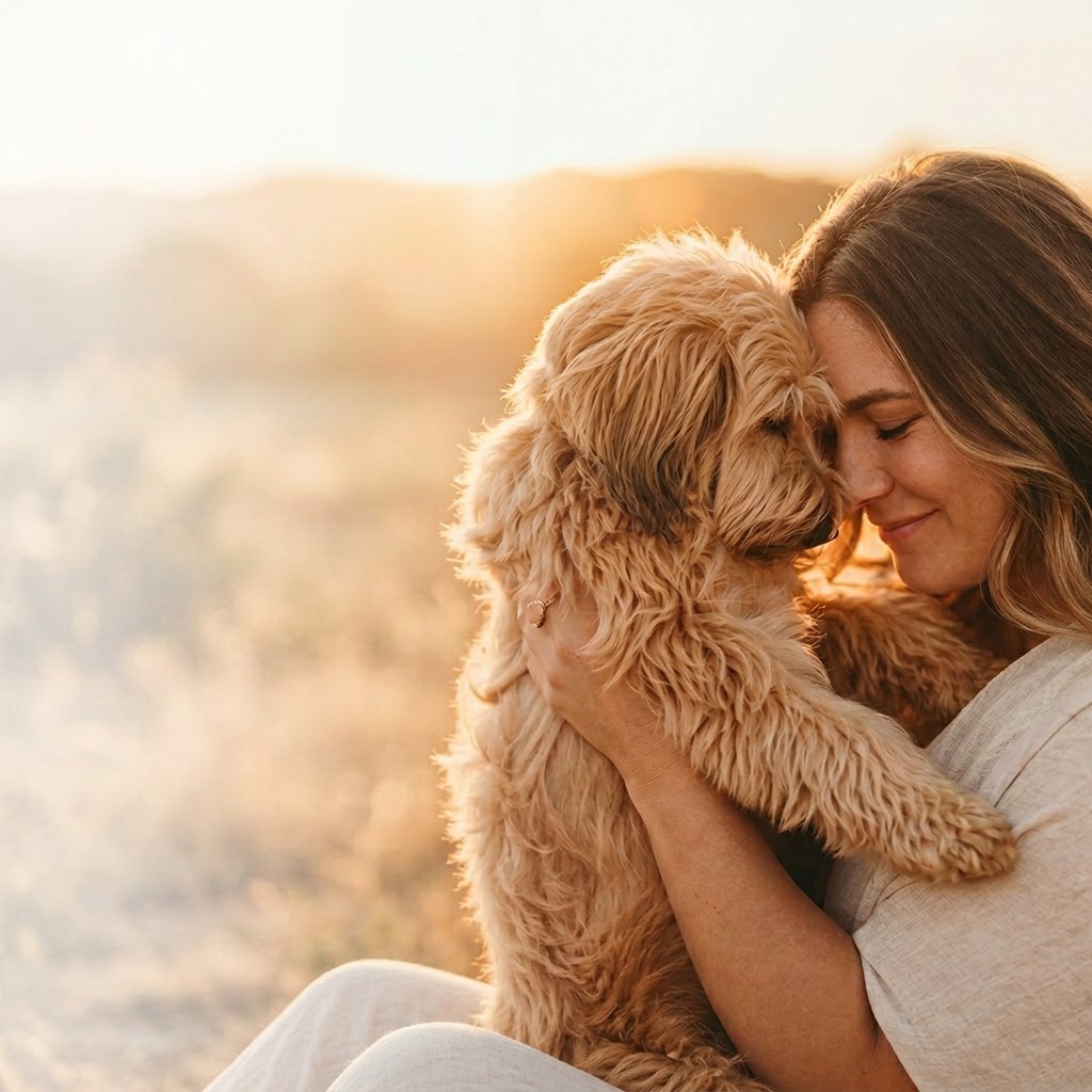 image of a woman interacting with her puppy