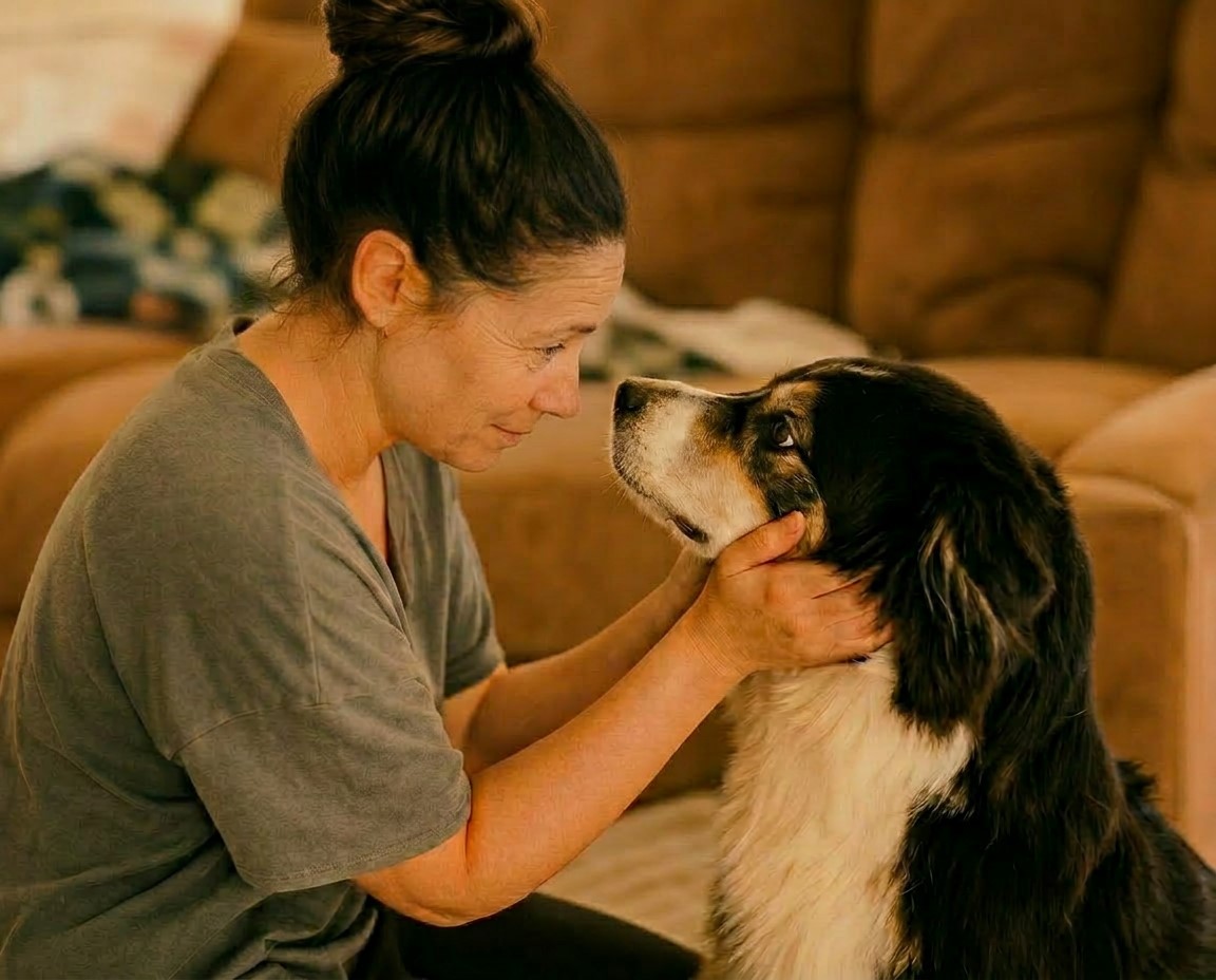  image of woman holding dogs face