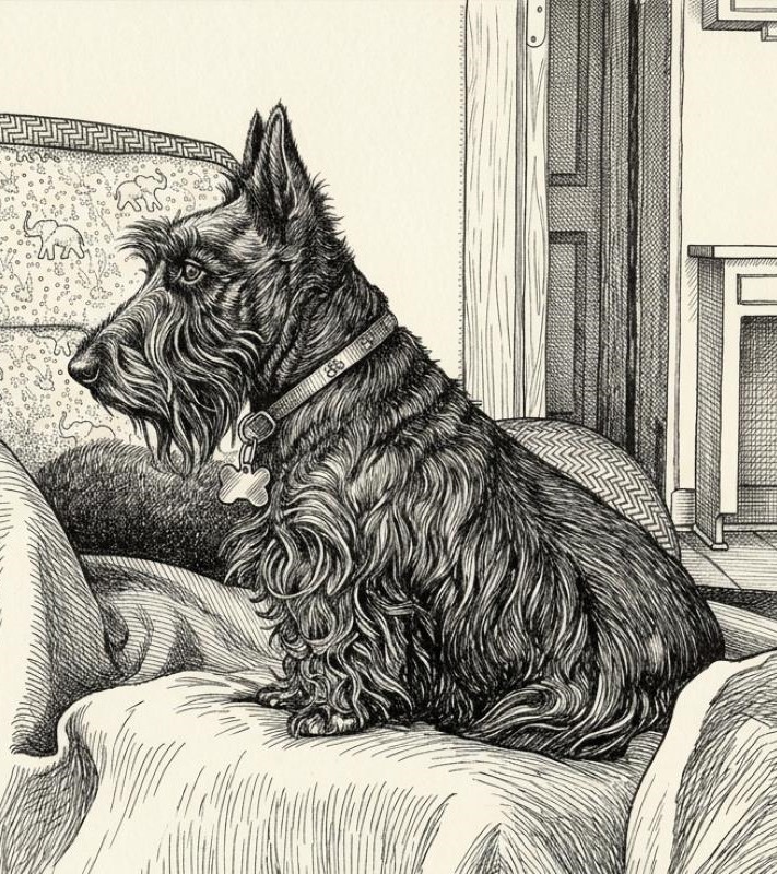 Wrigley the Scottie looking outside