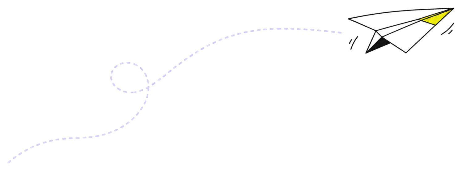 A paper plane climbing along a looping dashed route