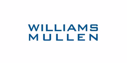 Williams Mullen logo in blue uppercase letters on white background.