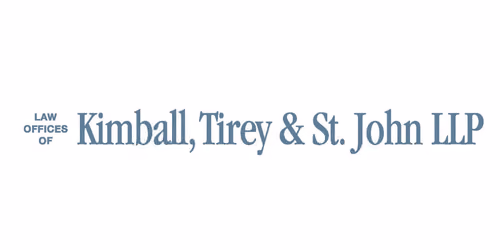 Logo for the law offices of Kimball, Tirey & St. John LLP in blue text on a white background.