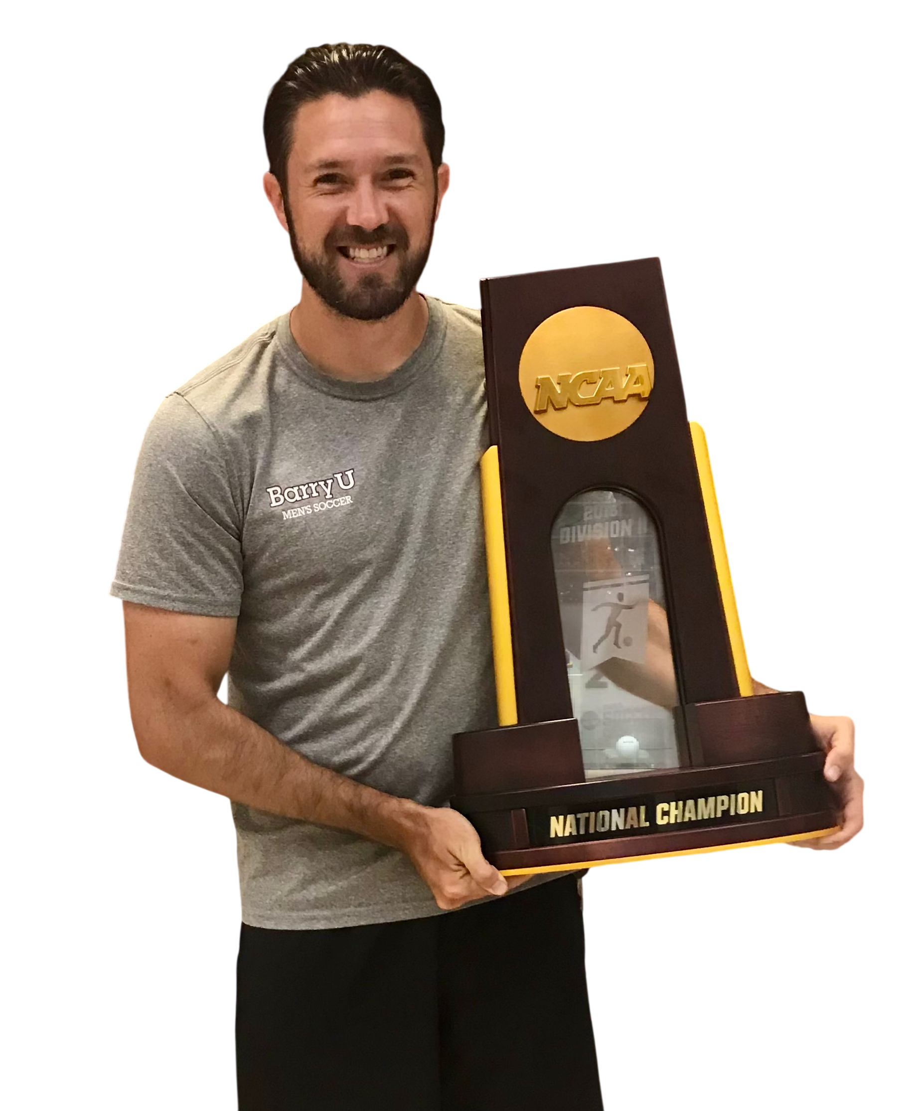 Brian Galvin holding the NCAA National Championship trophy