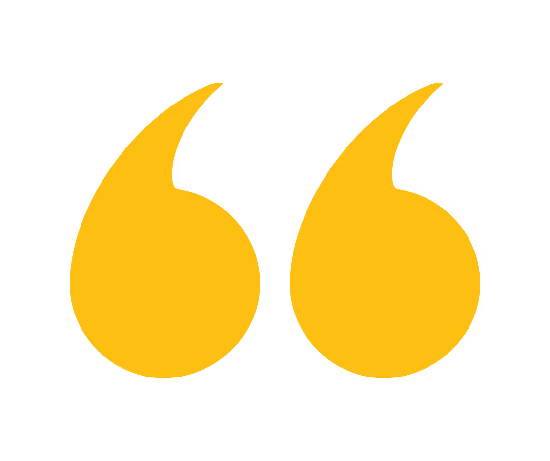 Large yellow quotation mark symbols on transparent background.