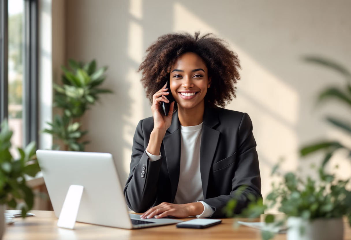 image of a person on a phone call (for a productivity tools business)