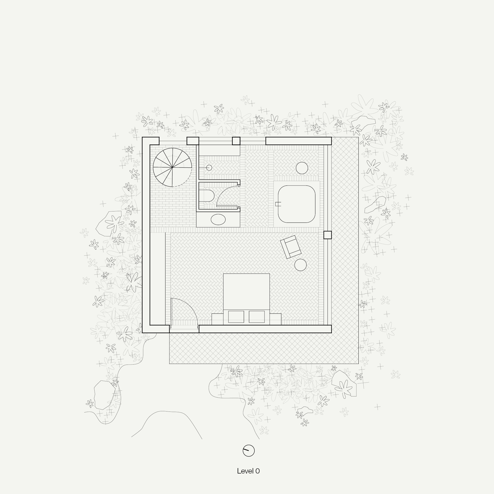 Architectural floor plan drawing of the Caretaker's Cottage ground floor, showing bedroom and bathroom spaces.