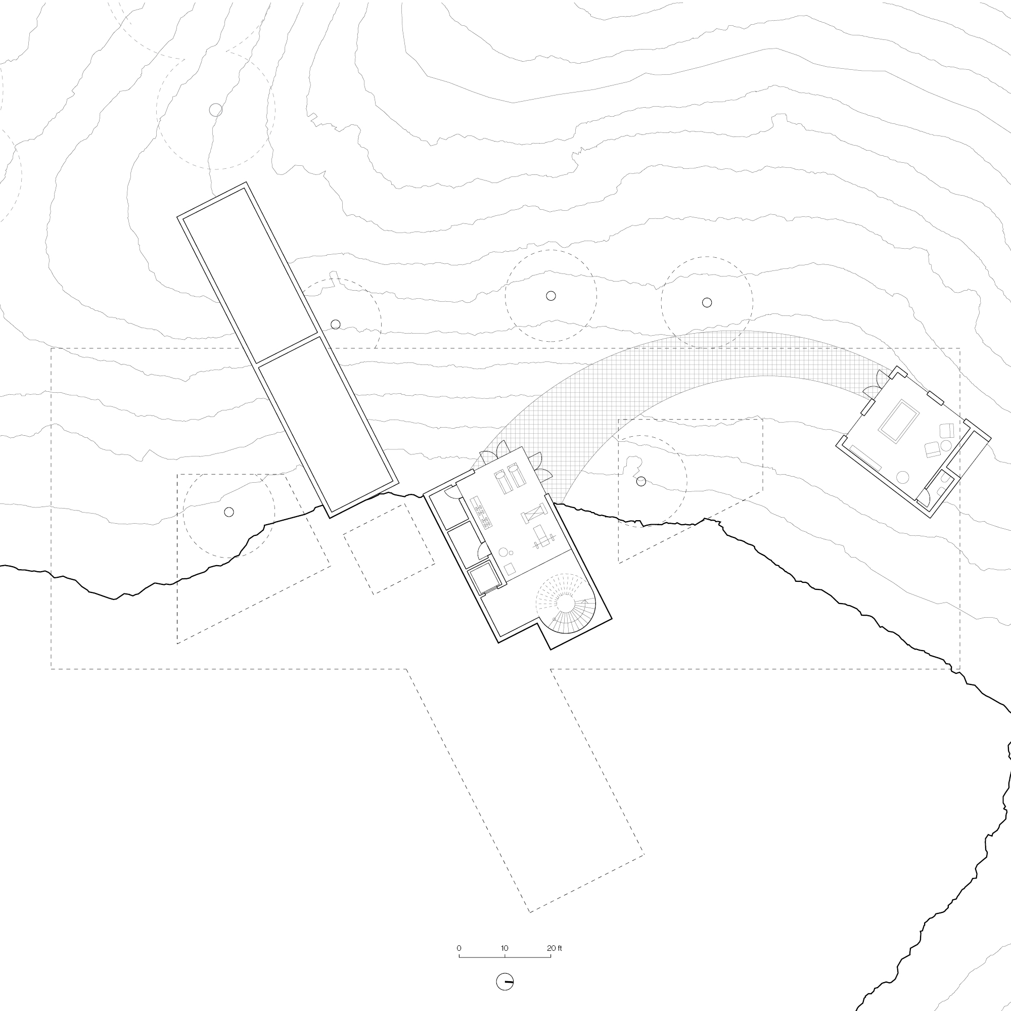 Architectural floor plan of Villa Two's lower level, with gym and games room.