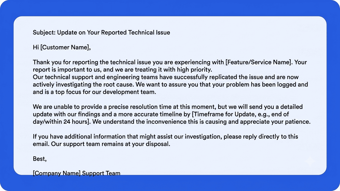 Technical Issue Acknowledgment Template