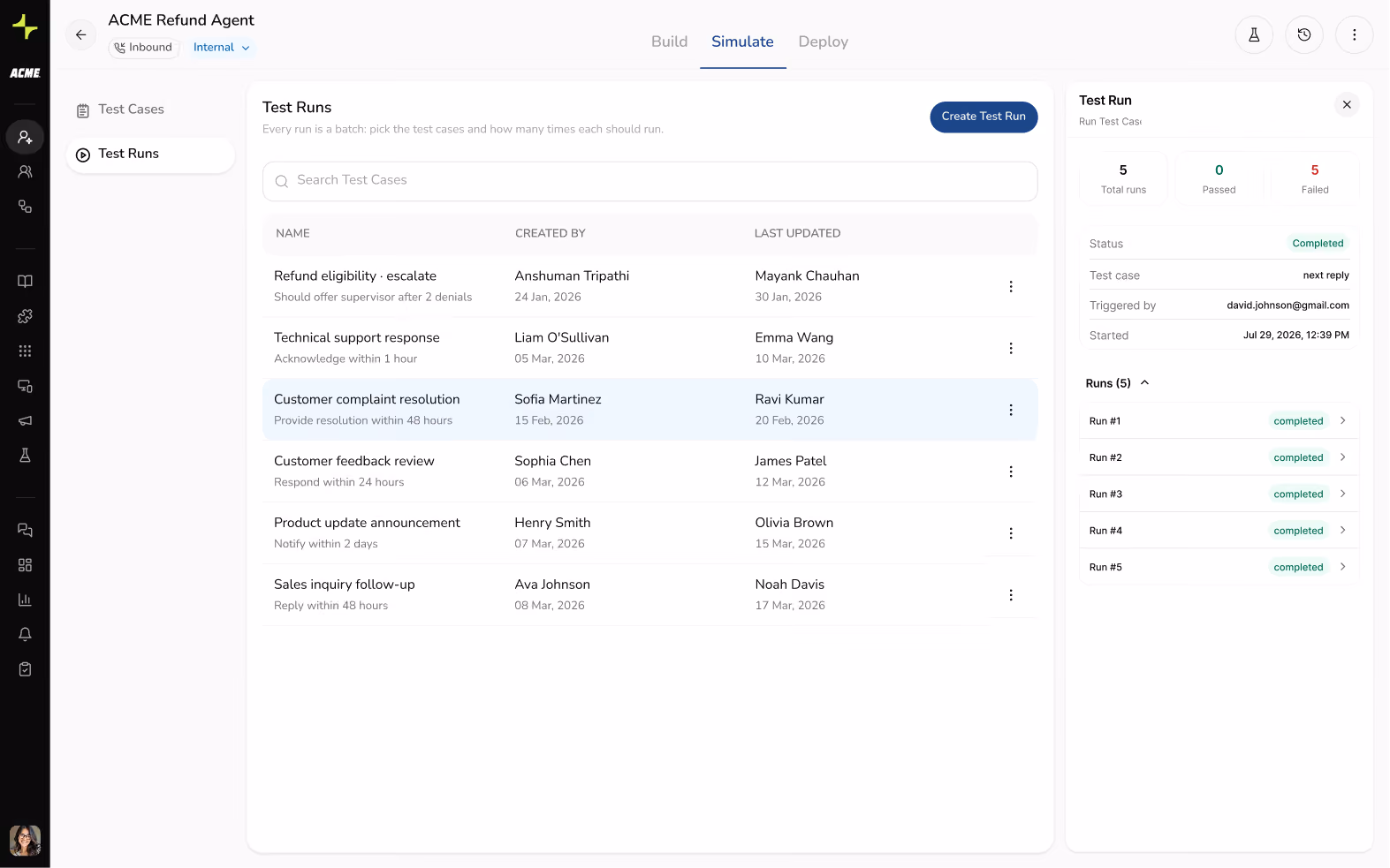 ACME Refund Agent Test Run Dashboard Image