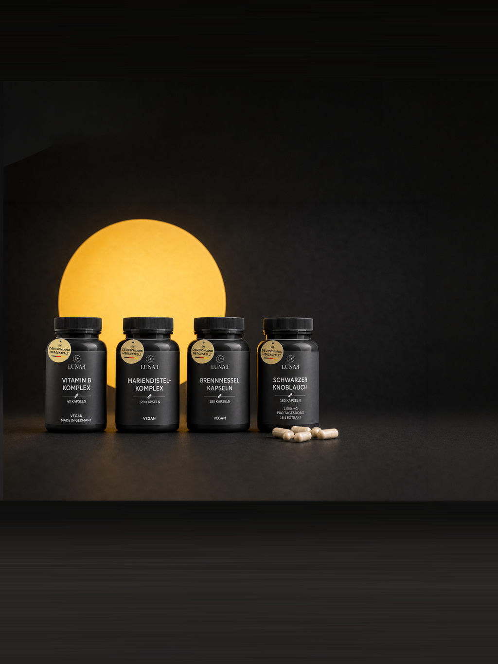 LUNAE Sortiment: Vitamin B Komplex, Mariendistel, Brennnessel und Vitamin B12