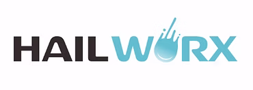 HAILWORX text logo with stylized blue hand and water drop within the letter W.