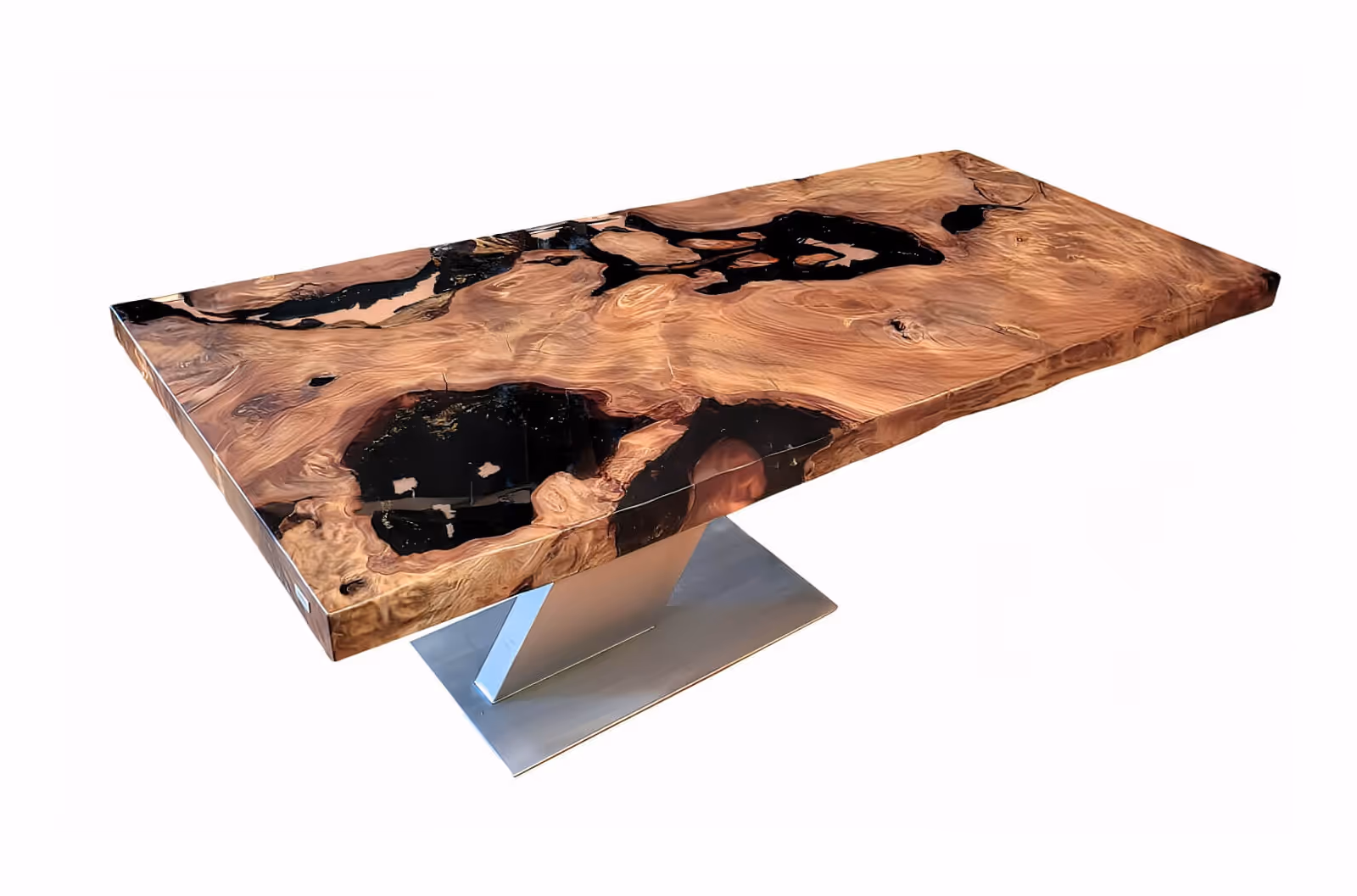 Einzigartiges Einzelstück und Sammlerstück als skulpturalen Esstisch aus seltenem Kauri Holz mit subfossilem Bernstein als zeitgenössischem Collectible Design