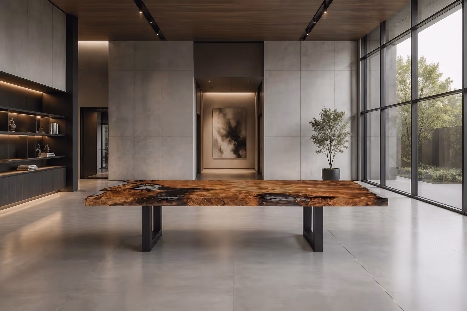 Monumentaler Esstisch und Unikat Konferenztisch als Collectible Design Möbel für exklusiven Gallery Interiors und architektonische Wohnräume