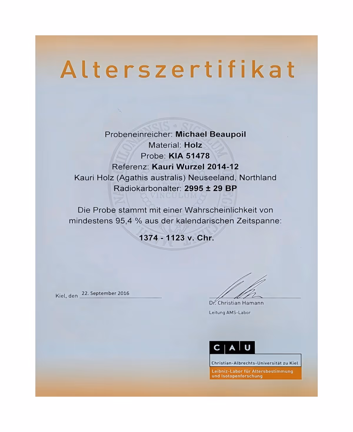 Alterszertifiziertes Ancient Kauri aus Neuseeland mit dokumentierter Herkunft vom Unikat Collectible Design Einzelstückes handgemacht von Beaupoil