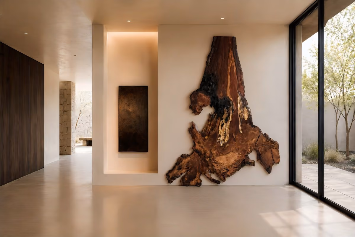 Skulpturales Sammlerstück aus Massivholz als eigenständige Wand- und Raumskulptur, exklusiven Tisch, funktionales Werk und Collectible Design Möbel