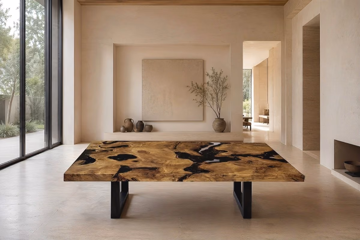 Exklusiver Esstisch und funktionales Einzelstück aus Holz in Schweiz als Collectible Design Möbel und individuelle One-of-a-Kind Tische von Beaupoil