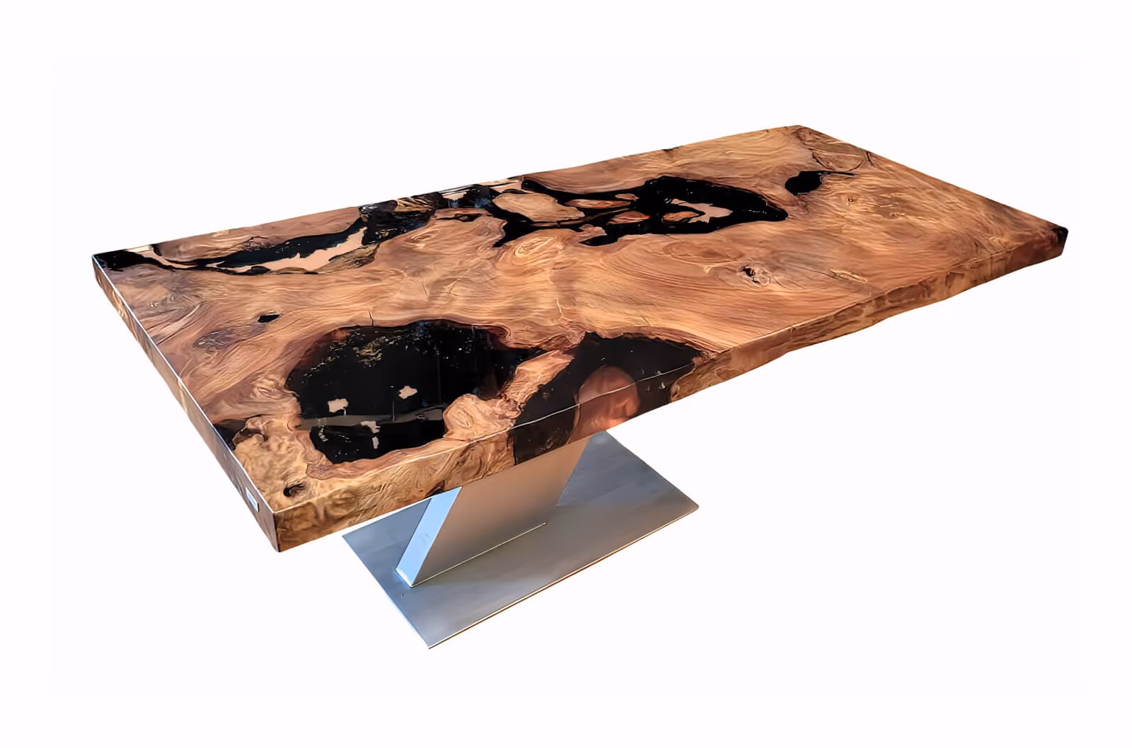 Pièce unique et objet de collection : une table à manger sculpturale en bois de kauri rare, agrémentée d'ambre subfossile, dans un style contemporain de design de collection