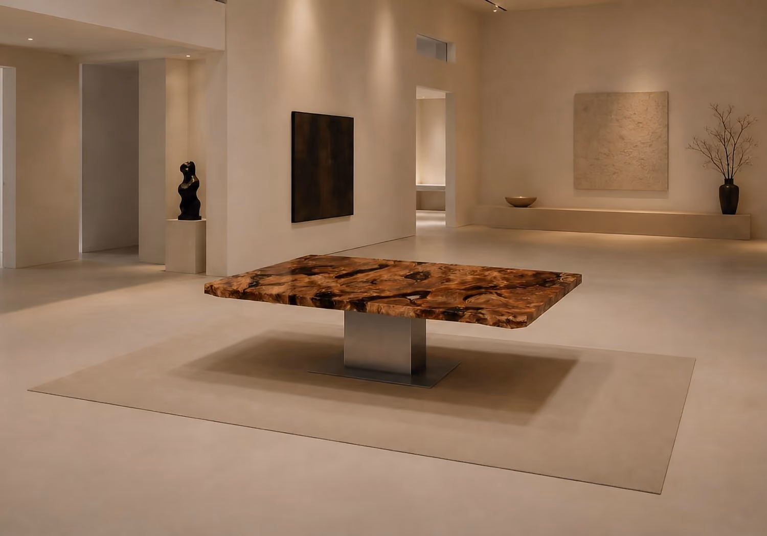 Table sculpturale unique en son genre, à valeur de collection, destinée aux intérieurs haut de gamme, aux espaces d'exposition exclusifs et aux espaces de direction, en tant que meuble de design de collection
