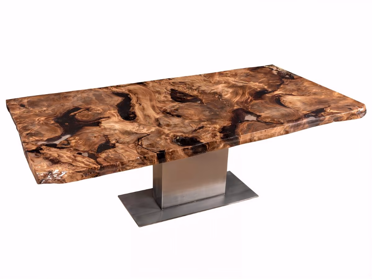 Table à manger sculpturale, à mi-chemin entre le design de collection et la pièce unique : un meuble d'exception, véritable œuvre d'art fonctionnelle réalisée à la main