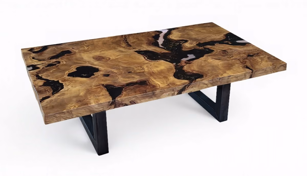Table à manger sculpturale unique en bois de racine, à la fois meuble design de collection, objet de collection et œuvre d'art fonctionnelle dans l'architecture d'intérieur et les intérieurs soigneusement aménagés