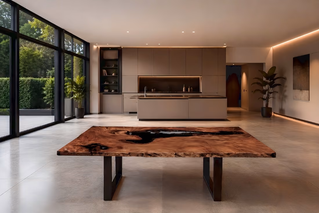 Skulpturaler Tisch aus einzigartigem altem Wurzelholz mit Rinde und außergewöhnlichem Bernstein als handgefertigtes Unikat Collectible Design Möbel und Designobjekt