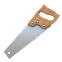 Hand saw with a wooden handle and metal blade, used for cutting wood.