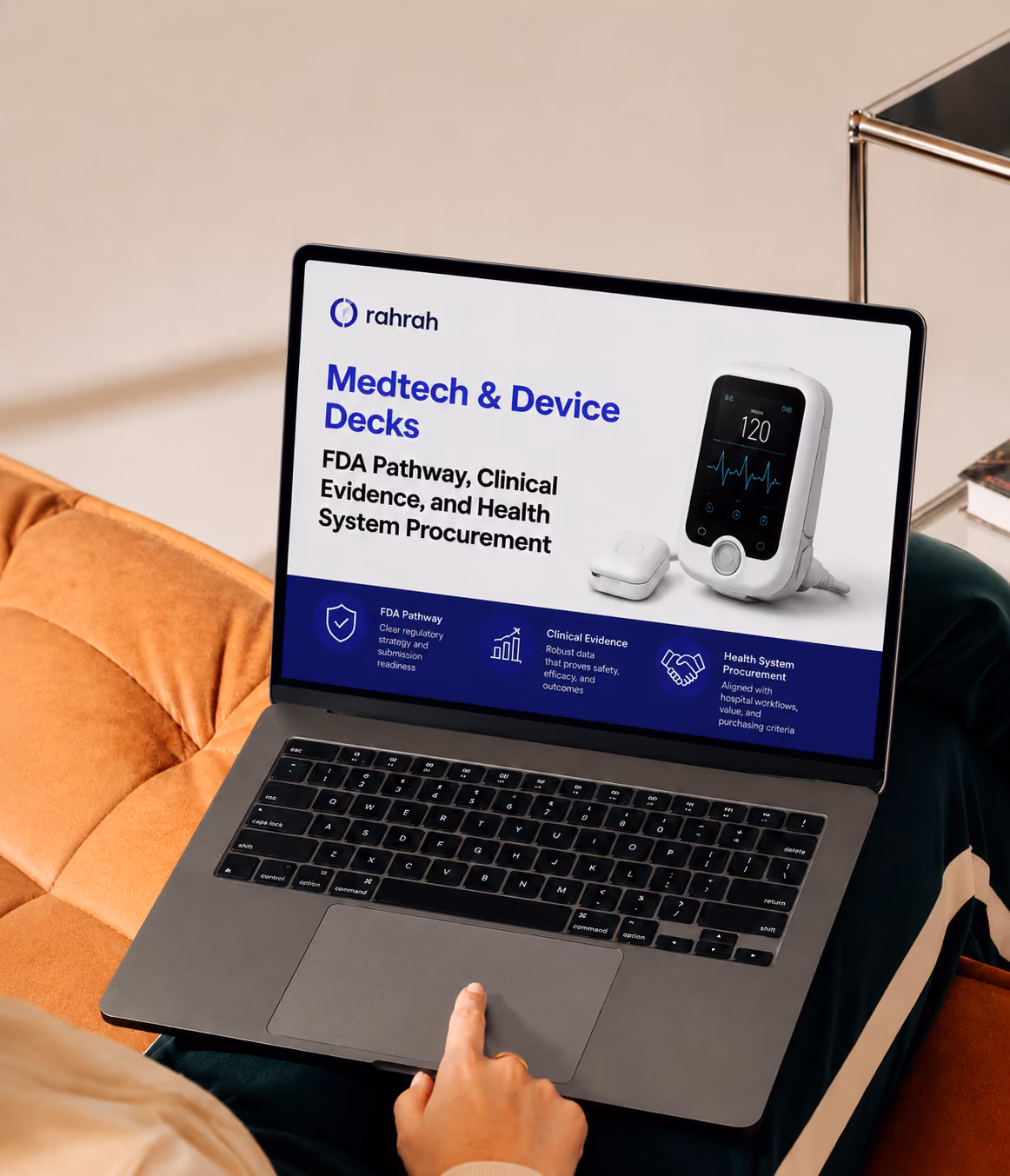 Medtech and device pitch deck covering FDA pathway, clinical evidence, and health system procurement strategy.