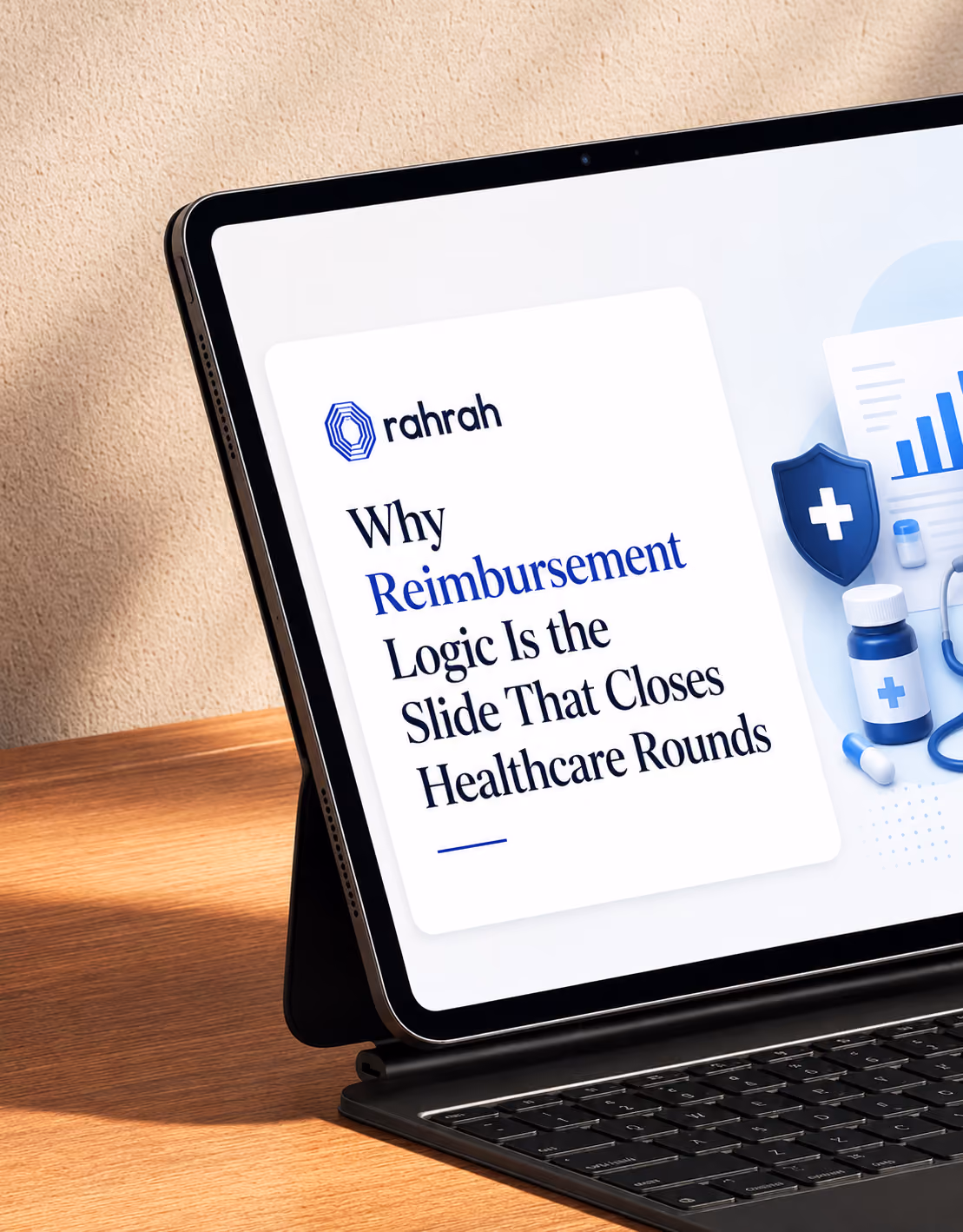 Healthcare pitch deck showing how reimbursement logic helps close funding rounds via payer strategy and value.