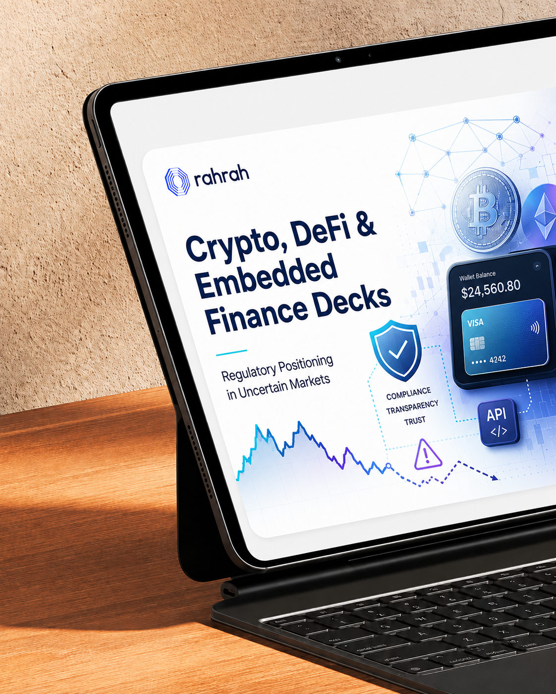 Crypto, DeFi and embedded finance pitch deck cover on regulatory positioning in uncertain markets