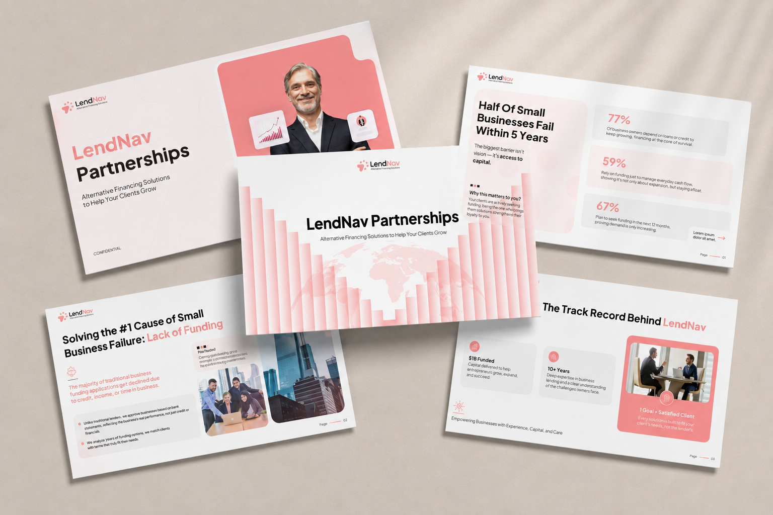 Lending platform pitch deck slides on alternative financing solutions for small business funding