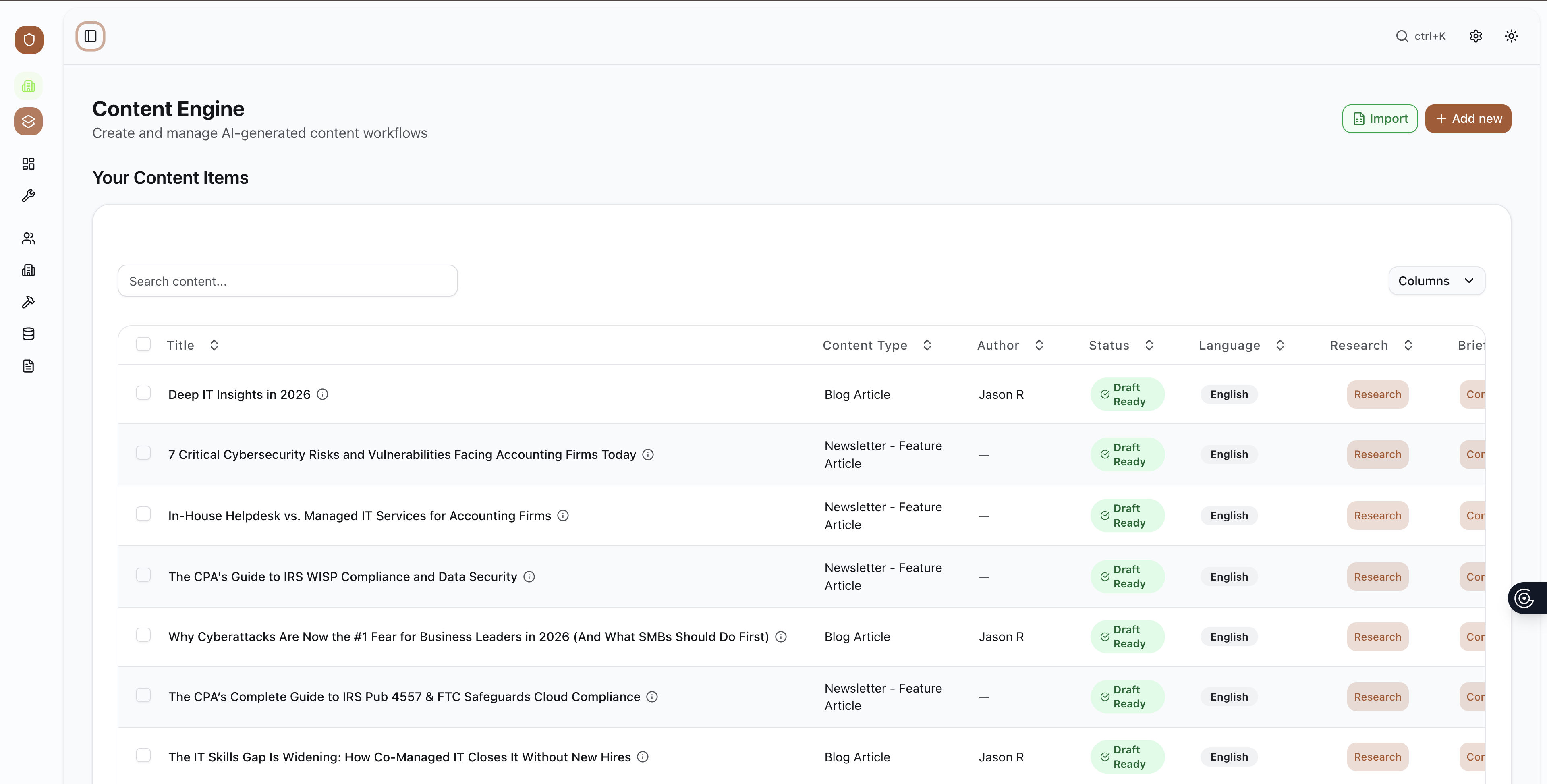 AI Forge Content Engine dashboard