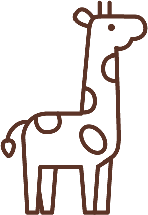 Minimalist line drawing of a giraffe with spots, facing right.