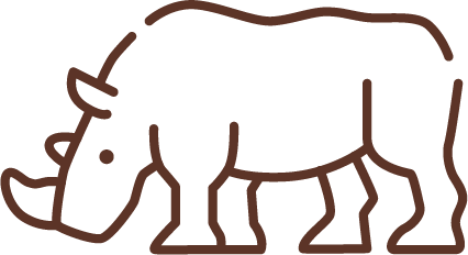 Simple brown line drawing of a rhinoceros facing left, showing two horns and four legs.