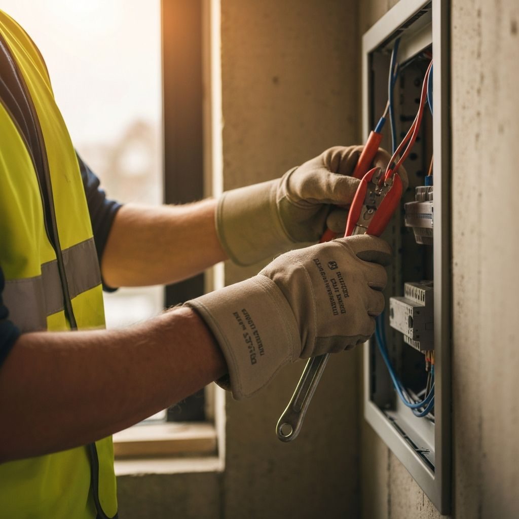Subcontractor electrician working on site