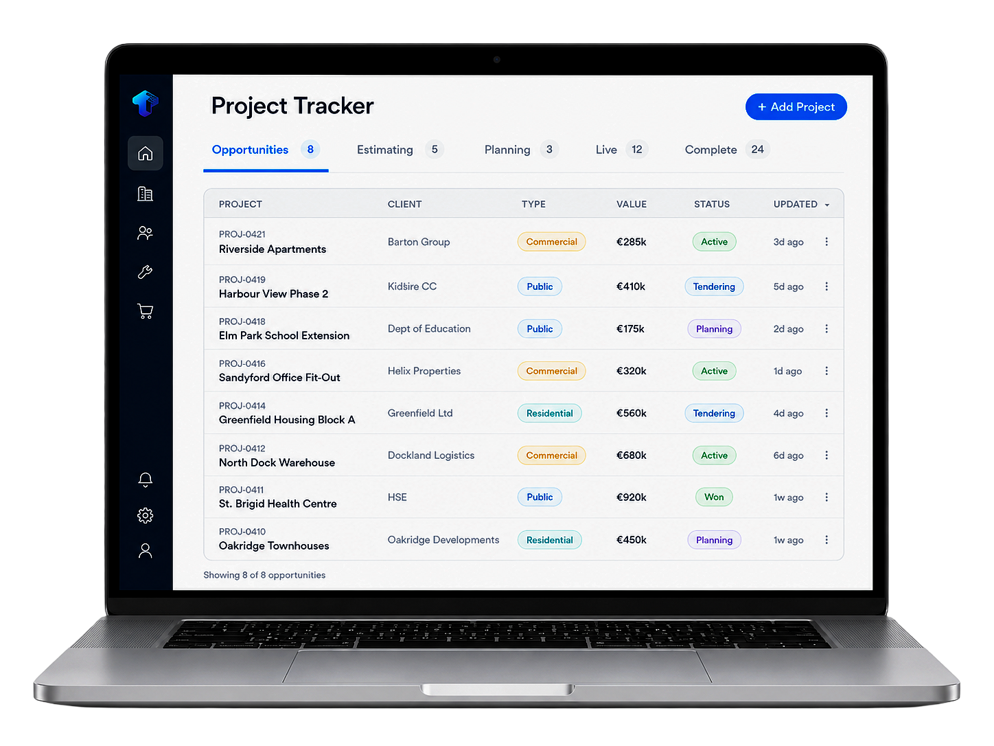 Trave Project Tracker on laptop